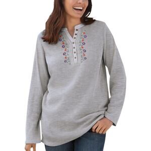 Woman Within Plus Size 3X Embroidered Floral Thermal Casual Cozycore Henley Top